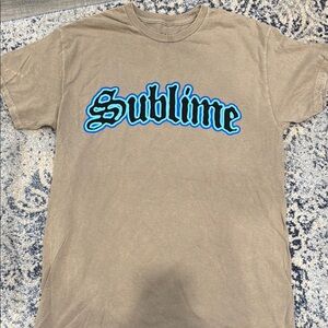 NWOT Tan T-Shirt with Blue 'Sublime' Graphic sz m